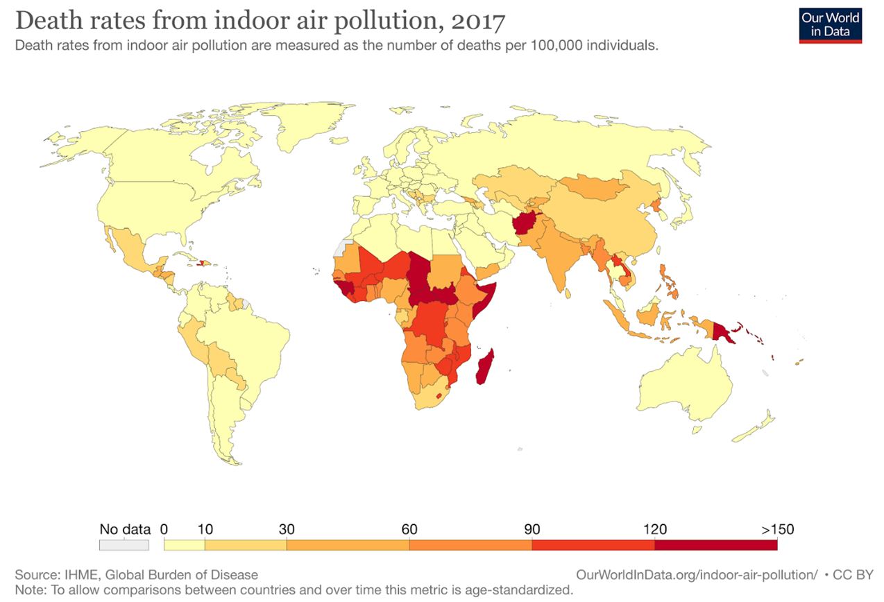 Figure 2 : Distribution spatiale des décès dus à la pollution de l'air intérieur