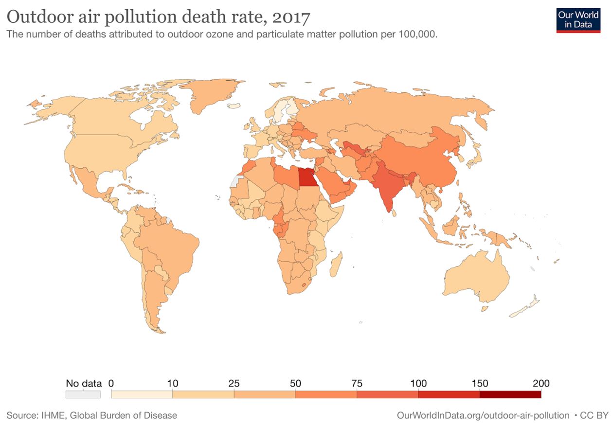 Figure 4 : Distribution spatiale des décès liés à la pollution de l'air extérieur